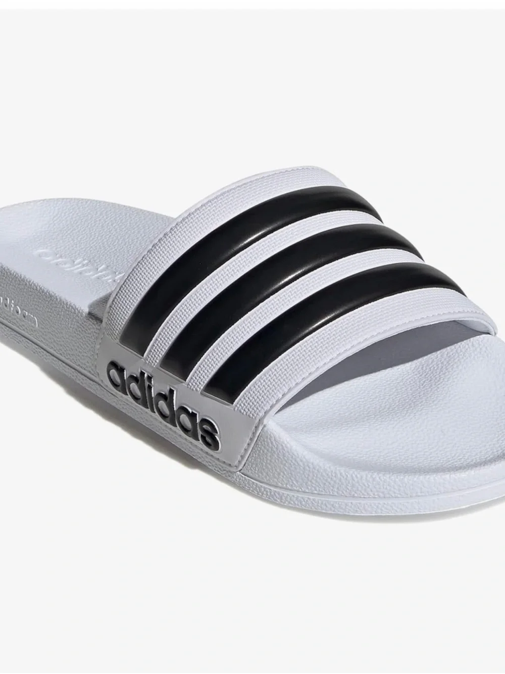 adidas White Slide with Black Three-Stripes